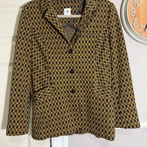 CAbi Navy and Mustard Geometric Blazer